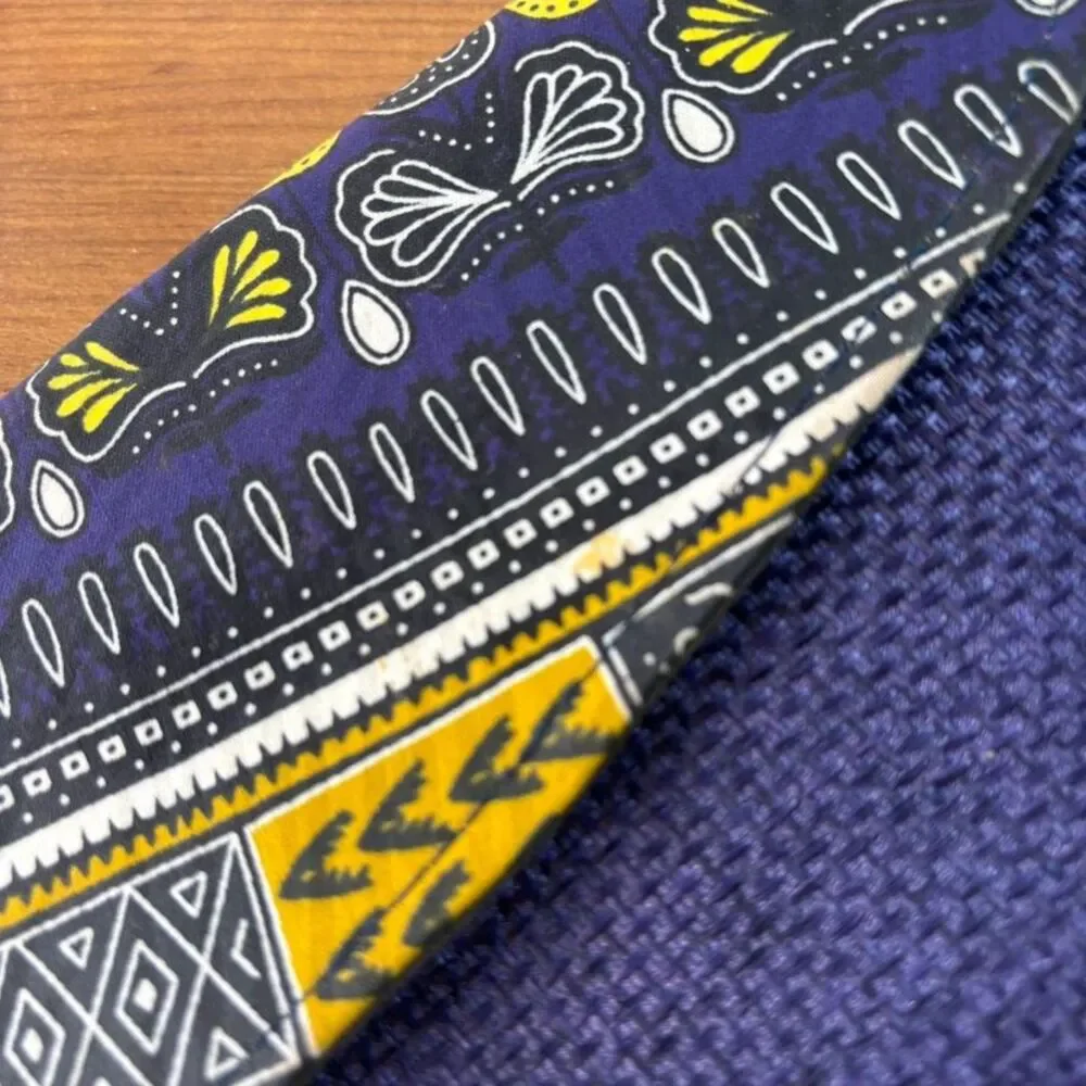 Ethnic African Dashiki Print Envelope Clutch Purse Purple Yellow Woven Tweed